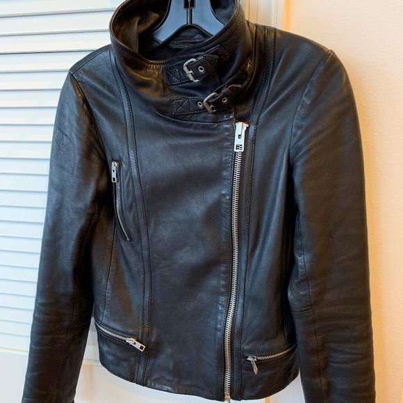 AllSaints Women's Black Bales Leather Biker Jacket - Picture 3 of 8